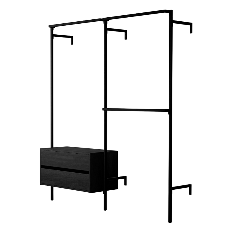 Frame Walk-In förvaringssystem med 2 sektioner och byrå - (1 stång + 1 byrå / 2 stänger)