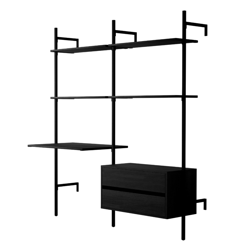 Frame Walk-In förvaringssystem med 2 sektioner och skrivbord - (2 hyllor + 1 skrivbord / 2 hyllor + 1 byrå)