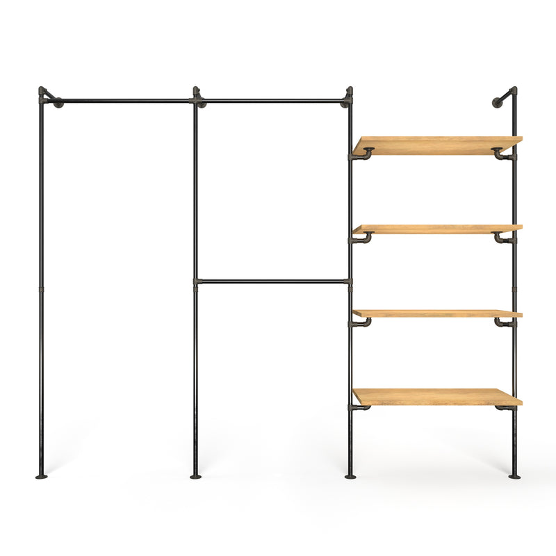 Original Walk-in förvaringssystem med 3 sektioner - (1 stång / 2 stänger / 4 hyllor)