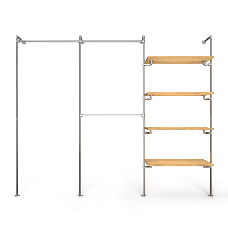 Original Walk-in förvaringssystem med 3 sektioner - (1 stång / 2 stänger / 4 hyllor)