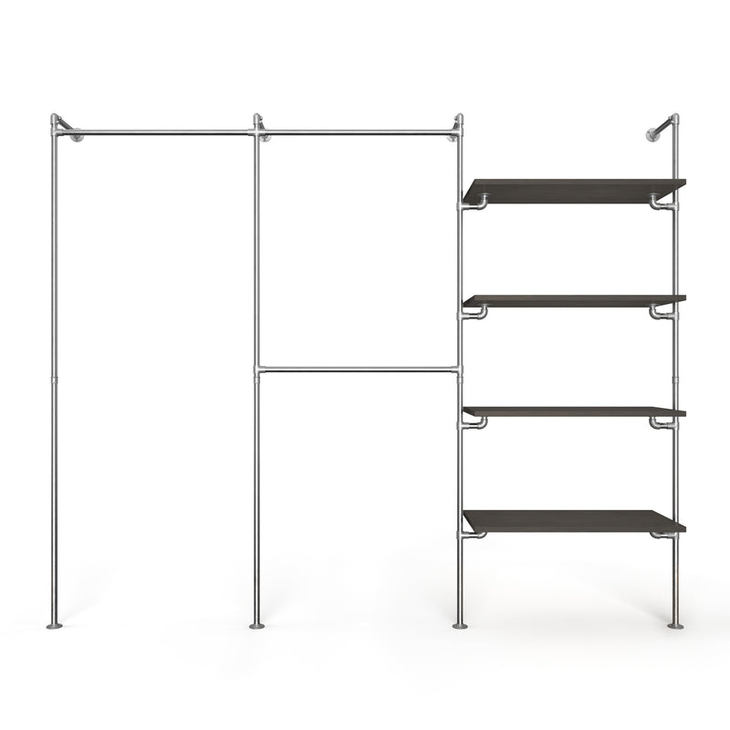 Original Walk-in förvaringssystem med 3 sektioner - (1 stång / 2 stänger / 4 hyllor)