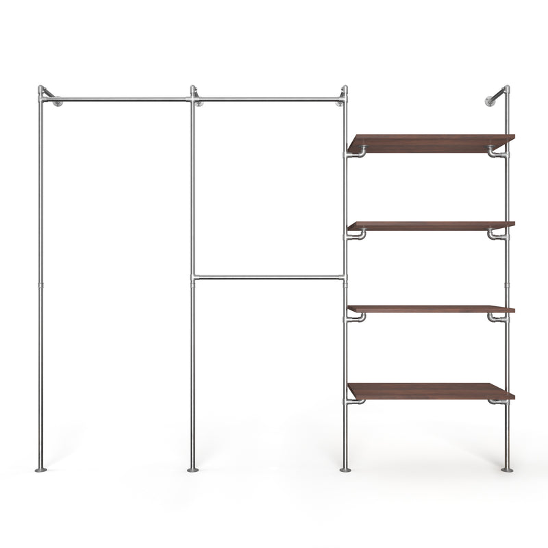 Original Walk-in förvaringssystem med 3 sektioner - (1 stång / 2 stänger / 4 hyllor)